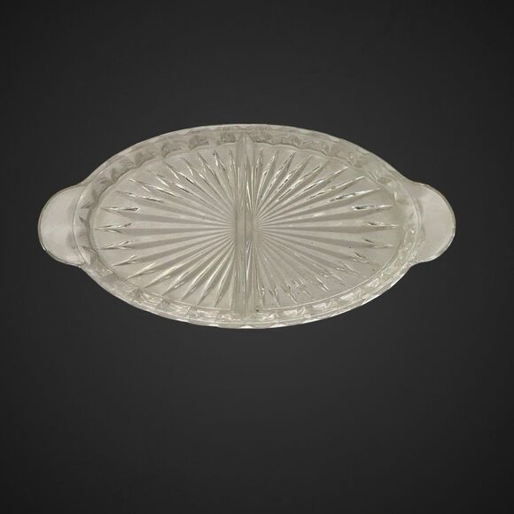 Vintage Oval Split Cut Glass Serving Dish Candy Relish Divided - Picture 2 of 6